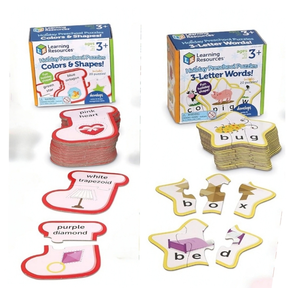 Learning Resources Puzzle Packs~Set of 2: Colors & Shapes and 3-Letter Word